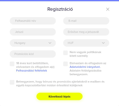 LightCasino regisztráció folyamatát